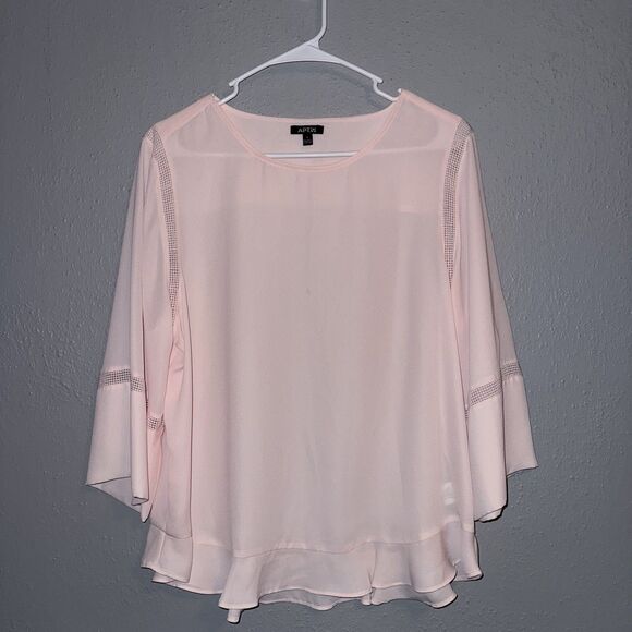 Apt 9 Women’s Blouse Top 3/4 Sleeve Ruffles Bohemian Perforated Details Size L - Picture 3 of 11